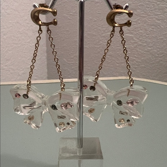 COACH NEW Elegant Gold and Clear Bow Earrings - Picture 2 of 2
